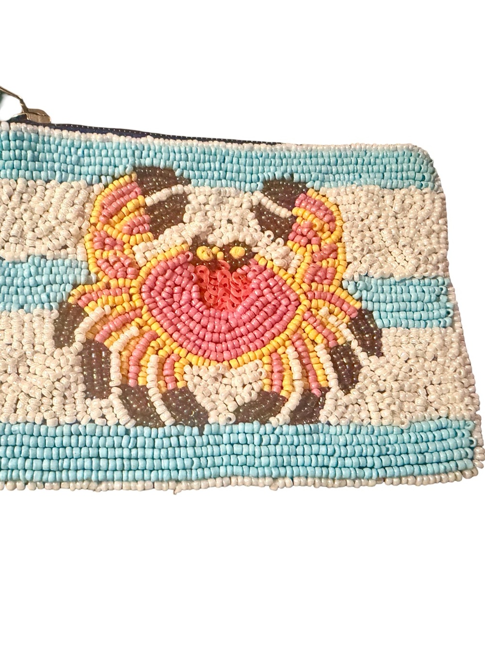 Beaded Crab Stripe Wristlet Clutch - Pink & Aqua